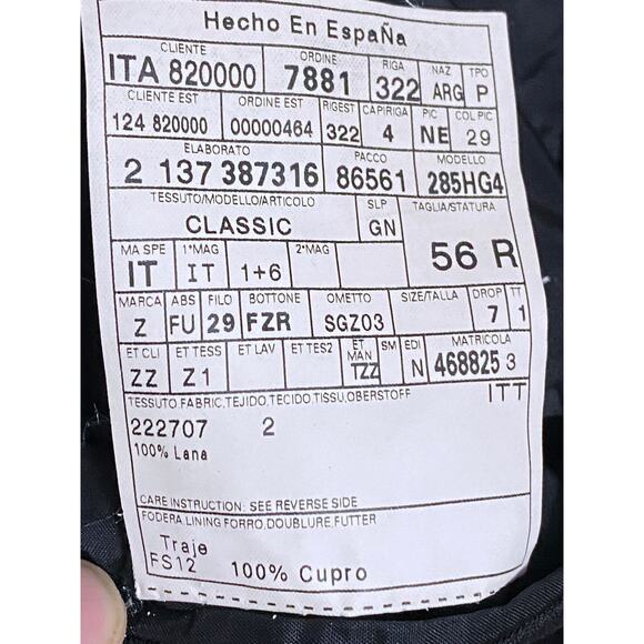 Z Zegna Classic Natural Comfort Black Blazer Suit Jacket 46R Wool Made In Spain - Picture 14 of 14